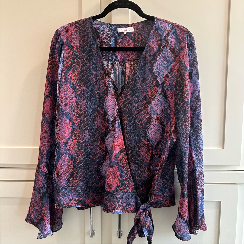 Parker Isabella Serpentine Silk Blouse Purple, Blue, Red, Pink Women’s Sz Large